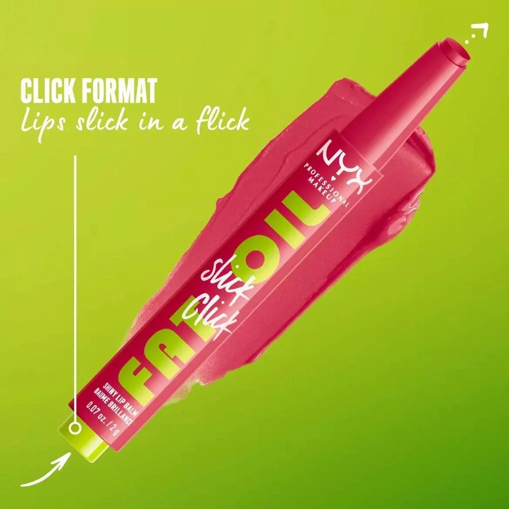 NEW NYX Fat Oil Slick Click Shiny Lip Balm Clout 02 Soft Baby Pink Vegan 2g